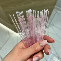 Микробраши для ресниц 100 шт Розовые с блестками (в пакете)